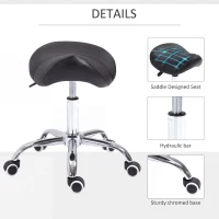 HOMCOM Adjustable Hydraulic Rolling Salon Stool Swivel Saddle Chair Spa Beauty Seat PU Leather,  Black(m-6)