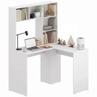 HOMCOM Modern Corner Computer Desk, L Shaped Desk with Storage Shelves for Home Office, Bedroom, White(m-13)