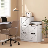 HOMCOM Vertical Storage Drawers Farmhouse X Pattern Printer Stand Fits Letter Files 2 Drawers White(m-8)