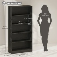 HOMCOM Bookshelf with LED Lights, 5-Tier Bookcase, Cable Holes, for Living Room, Study, Black Wood Grain(m-3)