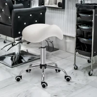 HOMCOM Ergonomic Saddle Stool with Wheels, Adjustable PU Leather Saddle Chair, 360° Swivel, No Back Pain, Cream White(m-8)
