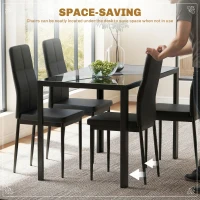 HOMCOM 5-Piece Rectangular Glass Kitchen Table and Chairs with Metal Frame and Faux Leather Upholstery for Dining Room, Black(m-4)