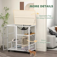PawHut Cat House, Indoor Cat Enclosure on Wheels with Openable Top, 39", White(m-7)