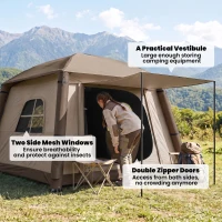Outsunny Inflatable Camping Tent, 1-2 Person Glamping Tent with Hand Pump, Blow Up Tent with Doors, Carry Bag, Khaki and Brown(m-7)