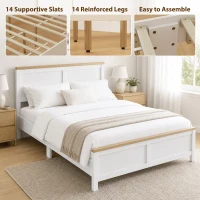 HOMCOM Queen Bed Frame with Headboard, Modern Platform Bed Frame with Wooden Slats, No Box Spring Needed, Easy Assembly, White(m-4)