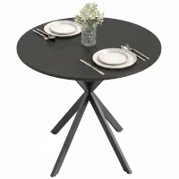 HOMCOM 31.5" Small Round Dining Table for 2, Industrial Kitchen Table with Cross Steel Legs for Dining Room, Distressed Black(m-10)