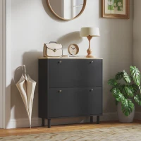 HOMCOM 2 Drawers Shoe Storage Cabinet with Adjustable Shelves for 16 Pairs of Shoes, Black(m-10)