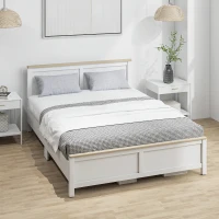HOMCOM Queen Bed Frame with Headboard, Modern Platform Bed Frame with Wooden Slats, No Box Spring Needed, Easy Assembly, White(m-6)