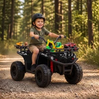 Qaba 12V Kids ATV, Electric Ride On Quad with Dual Motors, Soft Start, Battery Display, Music, Lights for 3-8 Years, Black(m-7)
