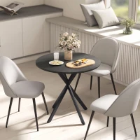 HOMCOM 31.5" Small Round Dining Table for 2, Industrial Kitchen Table with Cross Steel Legs for Dining Room, Distressed Black(m-8)