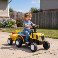 Qaba 2 in 1 Kids Ride On Tractor, 6V Electric Vehicle with Detachable Trailer, Music, Horn, Lights for Ages 1-3 Years, Yellow(m-8)