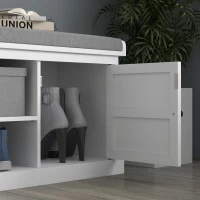 HOMCOM Shoe Storage Bench with Cushioned Seat, Entryway Bench Seat with 2 Cabinets and Adjustable Shelf for Hallway, White(m-9)