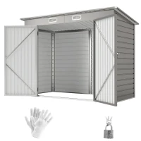 Outsunny 8 x 4FT Galvanized Garden Storage Shed, Metal Outdoor Shed with Double Doors and 2 Vents, Light Grey(m-2)