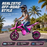 Qaba 24V Kids Electric Motorcycle with 180W Brushless Motor, Suspension, Soft Start, 12" Rubber Tires for 6+ Years, Pink(m-7)