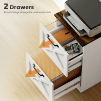 HOMCOM Vertical Storage Drawers Farmhouse X Pattern Printer Stand Fits Letter Files 2 Drawers White(m-5)