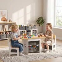 Qaba 3 Piece Kids Table and Chair Set with 6 Removable Drawers, for Classroom, Living Room, Bedroom, Nursery, Natural(m-1)