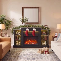 HOMCOM 55" Fireplace TV Stand for TVs up to 65", Entertainment Center TV Console, RGB LED Strips, 6 Shelves, Black Wood Grain(m-9)