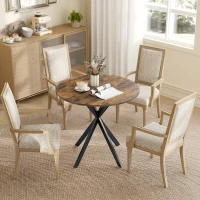 HOMCOM 31.5" Small Round Dining Table for 2, Industrial Kitchen Table with Cross Steel Legs for Dining Room, Rustic Brown(m-7)