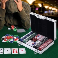 Soozier Poker Chip Set with Aluminum Case, 200 Striped Poker Chips, 2 Decks of Cards, 5 Dice, Dealer Button, Silver(m-2)