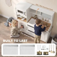 Qaba Play Kitchen, Kids Kitchen Playset with Coffee Machine, Ice Maker, Microwave, Oven, Storage, Gift for Toddlers 3+, White(m-6)