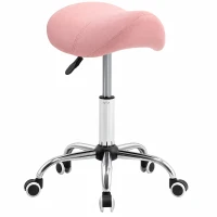 HOMCOM Cosmetic Stool 360° Rotate Height Adjustable Salon Massage Spa Chair Hydraulic Rolling Faux Leather Saddle Stool, Pink(m-9)