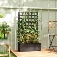 Outsunny Galvanized Raised Garden Bed Planter Box with Trellis for Climbing Plants, Vegetable, Vines, 24" x 9" x 44.5", Black(m-2)