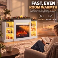 HOMCOM 55" Fireplace TV Stand for TVs up to 65", Entertainment Center TV Console, RGB LED Strips, 6 Shelves, White Wood Grain(m-6)