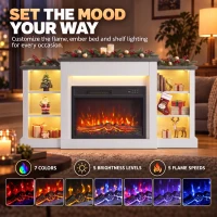 HOMCOM 55" Fireplace TV Stand for TVs up to 65", Entertainment Center TV Console, RGB LED Strips, 6 Shelves, White Wood Grain(m-5)