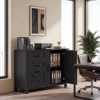 HOMCOM Filing Cabinet with 3 Drawers Printer Stand Adjustable Shelf Door Cabinet Black(m-8)
