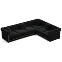 Elegant L-Shaped Sectional with Pull-Out Bed, Soft Velvet Sleeper Sofa with Tufting and Gold Trim, 115.5'' L x 87.5" W x 29" H, Black(m-2)