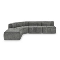 Cozy Semi-Curved Sectional with Stitched Chenille and Ottoman, Chic Floor Sofa with No Assembly, 116.5'' L x 76" W x 25.5" H, Dark Gray(m-2)