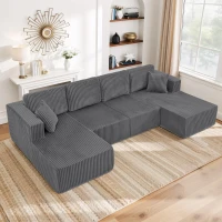 Cozy U-Shaped Modular Sectional with Foam and Springs, Chic Corduroy Sleeper Couch with No Assembly, 161'' L x 80.5" W x 24.5" H, Dark Gray(m-4)