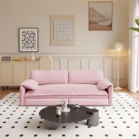Modern 3-in-1 Convertible Sofa with Side Storage and Metal Legs, Chic Velvet Loveseat Bed with Rolling Wheels, 66'' L x 33.5" W x 36" H, Pink(m-6)