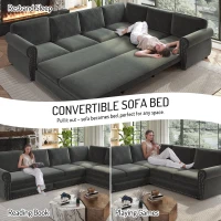 Modern L-Shaped Sectional with Pull-Out Bed, Chic Sleeper Couch with Nailhead Trim and Rolled Arms, 118'' L x 86.5" W x 36.5" H, Dark Grey(m-5)