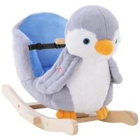 Qaba Baby Rocking Horse Gray Penguin, Kid Ride On Toy for 18 Months+, with Music, Seat Belt, for Boys and Girls Gift, Gray(m-11)