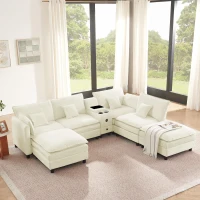 Cozy L-Shaped Sectional with Reversible Chaise and USB Port, Chic Sofa with Storage Drawer and Cup Holder, 137'' L x 58" W x 31" H, Beige(m-4)