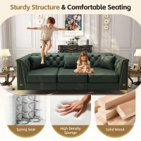 Elegant Modular Chesterfield Sofa Set with Button Tufting, Chic Faux Leather Couch with 6 Pillows, 81.5'' L x 30.5" W x 30.5" H, Green(m-8)