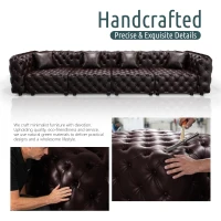 Modern Faux Leather Modular Sofa with Button Tufting and 3 Pillows, Elegant Sectional Couch for Living Room, 75'' L x 75" W x 29" H, Dark Brown(m-9)