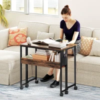 HOMCOM Folding Computer Desk, Foldable Desk with Storage Bag, Shelf and Wheels for Small Spaces, Home Office, Rustic Brown(m-1)