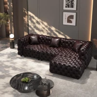 Modern Faux Leather Sectional Sofa Set with Button Tufting, Modular 3-Seater Couch for Living Room, 105.5'' L x 36.5"W x 29" H, Dark Brown(m-1)