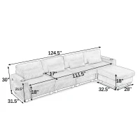 Versatile Corduroy Modular Sectional Sofa with Detachable Footrest, Modern L-Shaped Couch for Living Room, 124.5'' L x 31.5"W x 30" H, Black(m-3)