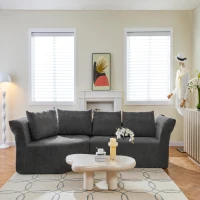 Modern Modular Sectional with Left Arm and Wide Armrests, Elegant Curved Corner Sofa with Throw Pillows, 127'' L x 57" W x 26" H, Dark Gray(m-4)