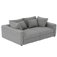 Fluffy Corduroy 4-Seat Sofa with Deep Seat, Space-Saving Convertible Lounge Chair for Apartment Office, 102.5'' L x 35.5"W x 25.5" H, Grey(m-2)