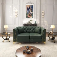 Elegant Chesterfield Sofa with Button Tufting, Chic Faux Leather Couch with Tapered Legs and 2 Pillows, 61.5'' L x 30.5" W x 30.5" H, Green(m-1)