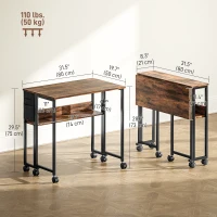 HOMCOM Folding Computer Desk, Foldable Desk with Storage Bag, Shelf and Wheels for Small Spaces, Home Office, Rustic Brown(m-3)