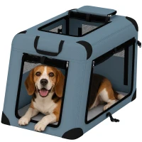 PawHut Pet Carrier for Small Medium Cats Dogs Up to 44 LBS Collapsible Pets Travel Carriers with Removable Mat Mesh Doors Blue(m-11)