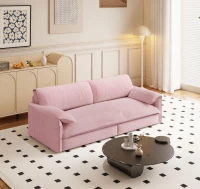 Modern 3-in-1 Convertible Sofa with Side Storage and Metal Legs, Chic Velvet Loveseat Bed with Rolling Wheels, 66'' L x 33.5" W x 36" H, Pink(m-1)