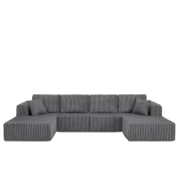 Cozy U-Shaped Modular Sectional with Foam and Springs, Chic Corduroy Sleeper Couch with No Assembly, 161'' L x 80.5" W x 24.5" H, Dark Gray(m-7)