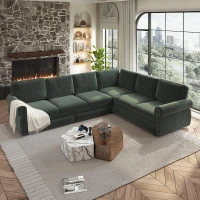 Chic L-Shaped Sectional with Pull-Out Bed and Nailhead Trim, Versatile Chenille Sleeper Sofa for Living Room, 118'' L x 86.5" W x 36.5" H, Green(m-1)