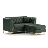 Elegant Chesterfield Sofa with Button Tufting and Metal Trim, Chic Faux Leather Ottoman with 2 Pillows, 61.5'' L x 30.5" W x 30.5" H, Green(m-11)
